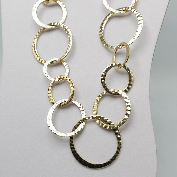 Gold Tone Hammered Link Chain Necklace With Adjustable Clasp 27 in - Picture 2 of 6